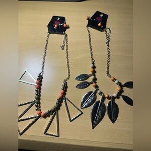 Paparazzi Silver Necklace Set with Orange and Green Beads